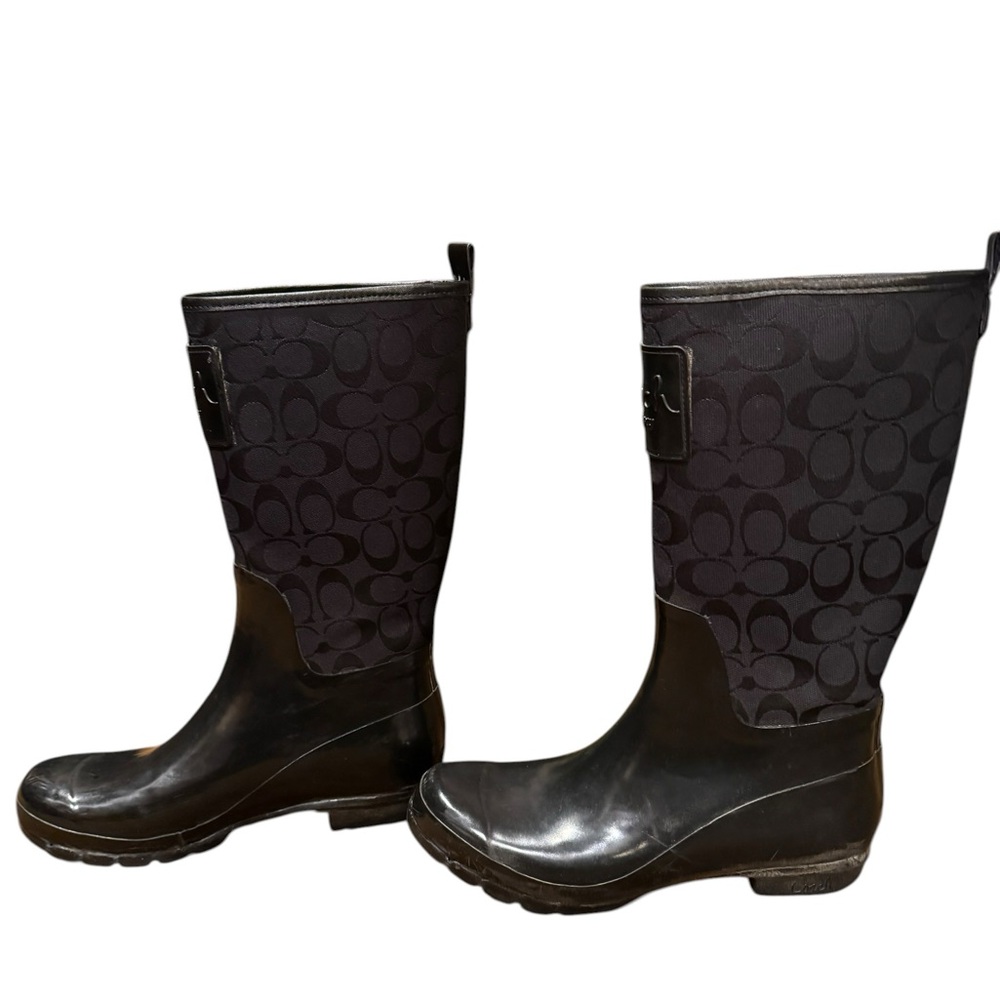 Vintage Coach Black Signature Tall Rain Boots - Classic Style - Picture 3 of 12